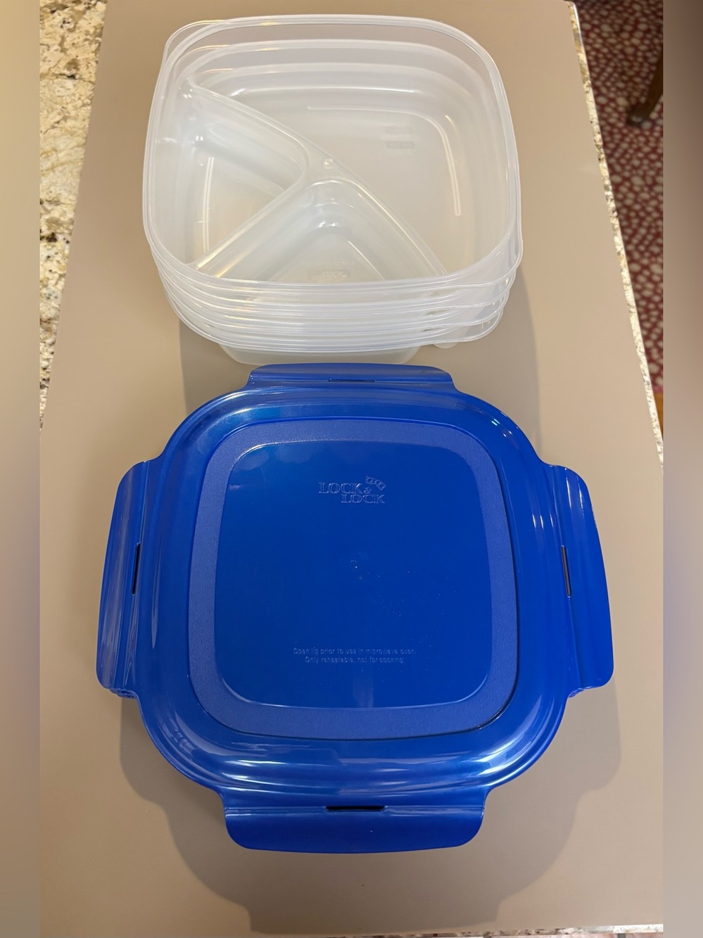 LocknLock 4 Piece Divider Plates with Cobalt Blue Lids - Divided Food Storage